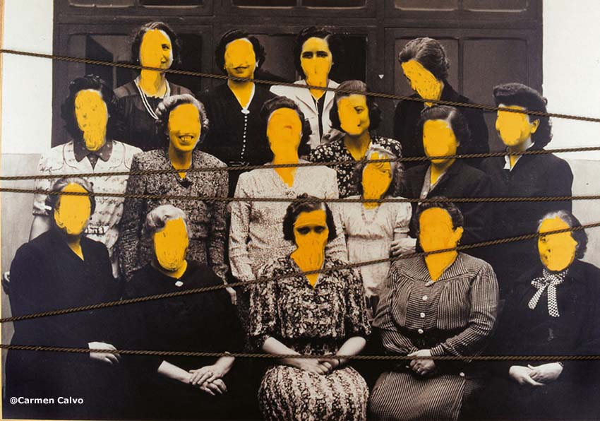 Fotografía de mujeres con las caras pintadas de amarillo